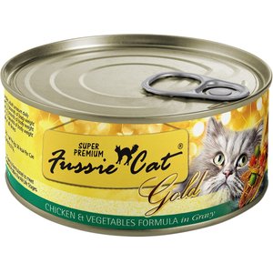 Fussie Cat Gold Chicken & Vegetables Formula in Gravy Grain-Free Wet Cat Food, 2.82-oz, case of 24
