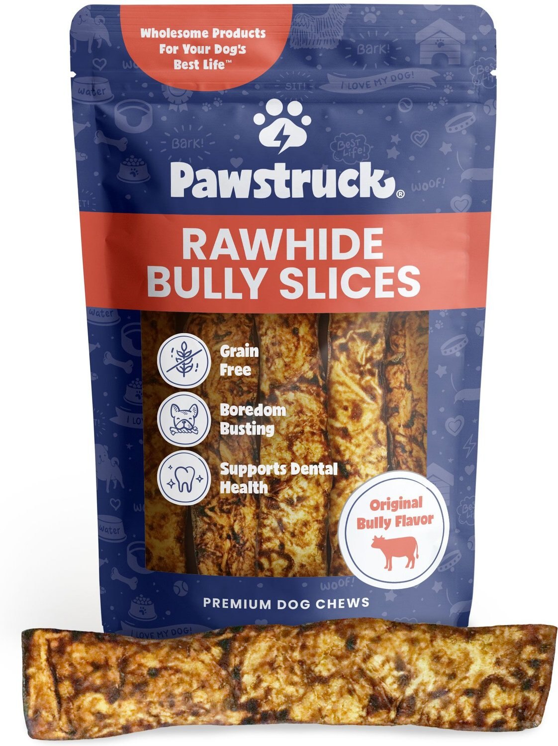 Pawstruck Rawhide Bully Slices Dog Treats, 1-lb bag