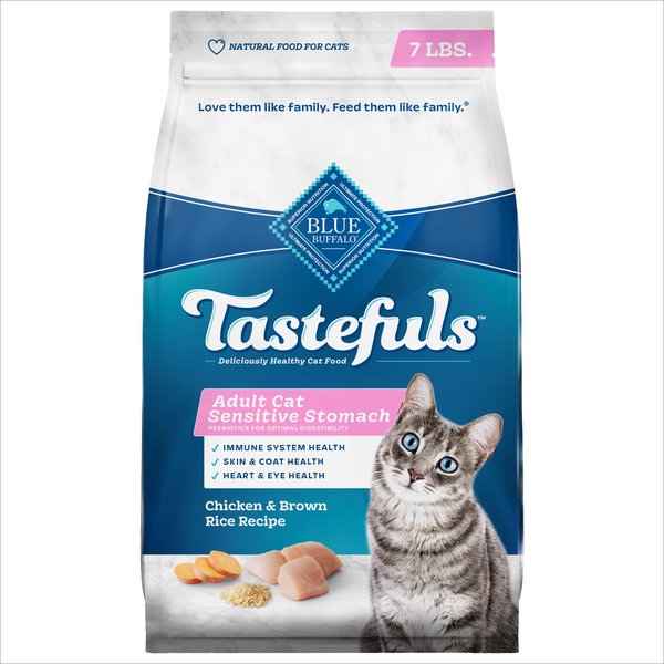 Blue Buffalo Tastefuls Sensitive Stomach Natural Chicken Adult Dry Cat Food, 7-lb bag slide 1 of 9