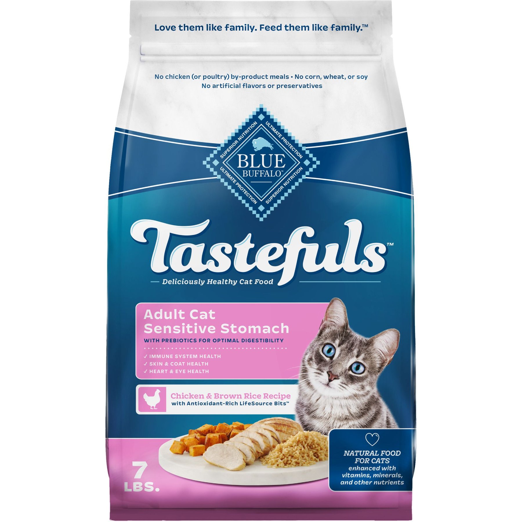 BLUE BUFFALO Tastefuls Chicken Brown Rice Recipe Sensitive Stomach Adult Dry Cat Food 5 lb bag Chewy