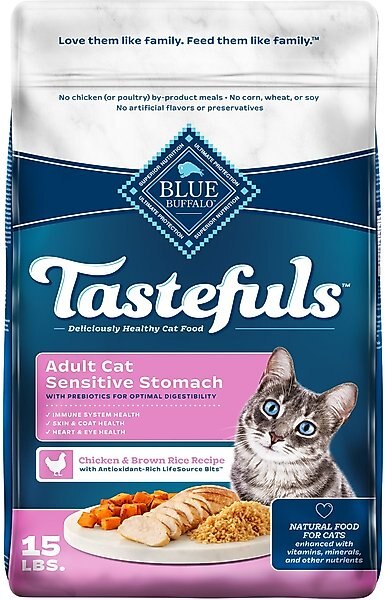 Blue Buffalo Tastefuls Sensitive Stomach Natural Chicken Adult Dry Cat Food, 15-lb bag slide 1 of 9