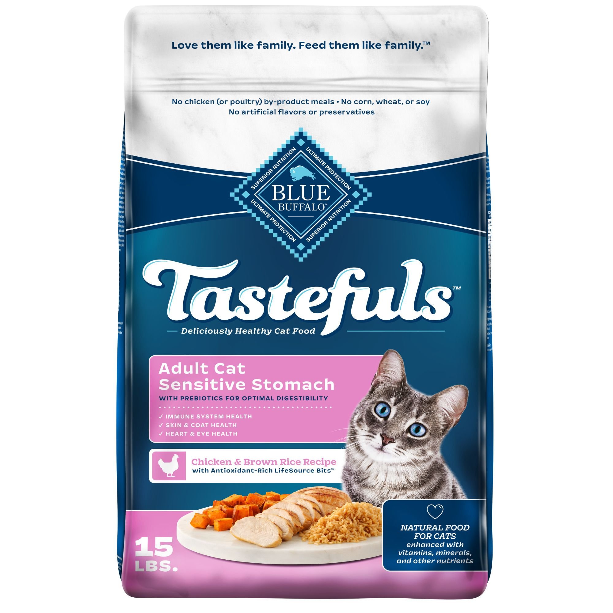 BLUE BUFFALO Tastefuls Chicken Brown Rice Recipe Sensitive Stomach Adult Dry Cat Food reviews Chewy