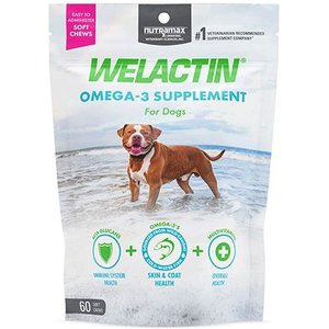 Nutramax Welactin Daily Omega-3 Soft Chews Skin & Coat Supplement for Dogs, 60 count
