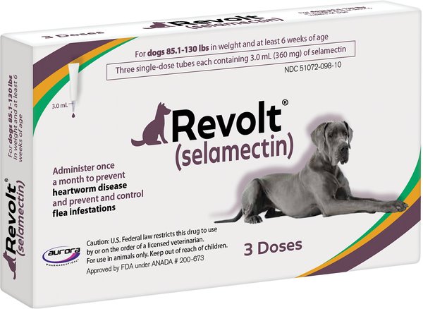 Revolt Topical Solution for Dogs, 85.1-130 lbs, (Plum Box), 3 Doses (3-mos. supply) slide 1 of 3