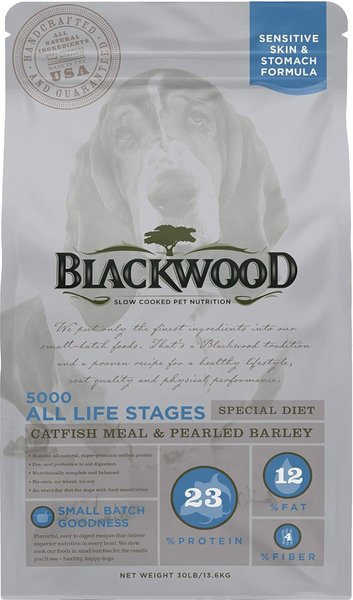 Blackwood 5000 Catfish Meal & Pearled Barley Sensitive Skin & Stomach Formula Dry Dog Food, 30-lb bag slide 1 of 7