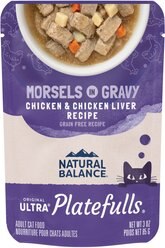 Natural Balance Platefulls Indoor Formula Chicken & Chicken Liver in Gravy Grain-Free Cat Food Pouches, 3-oz pouch, case of 24