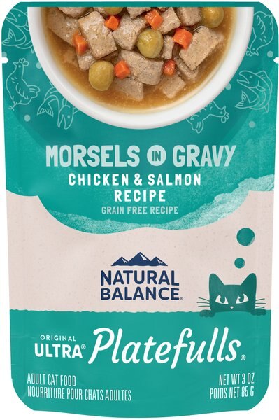 Natural Balance Platefulls Chicken & Salmon Formula in Gravy Grain-Free Cat Food Pouches, 3-oz pouch, case of 24 slide 1 of 4