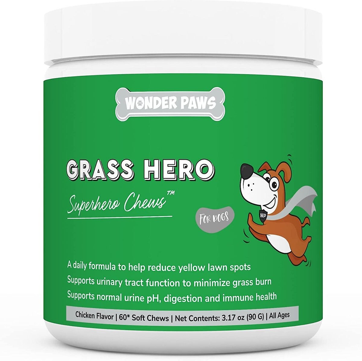 Wonder Paws Grass Hero Burn Spot Treatment & Urinary Health Soft Chews Supplement for Dogs, 60 count