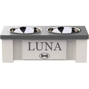 GrooveThis Woodshop Personalized Elevated Dog Feeder Station with Internal Storage, Grey, X-Small
