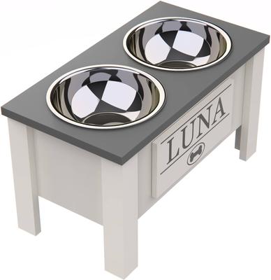 Show full view: GrooveThis Woodshop Personalized Elevated Dog Feeder Station with Internal Storage, Grey, Large slide 3 of 6