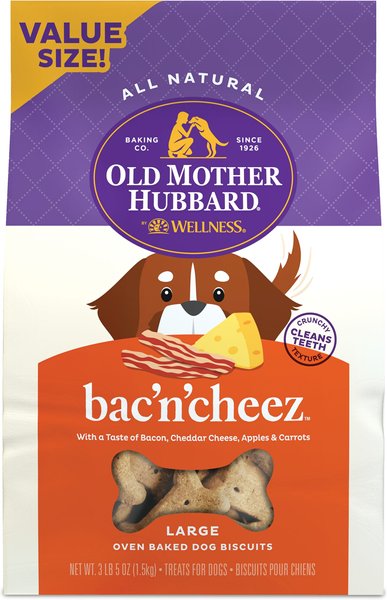 Old Mother Hubbard by Wellness Classic Bac'N'Cheez Natural Large Oven-Baked Biscuits Dog Treats, 3.3-lb bag slide 1 of 11