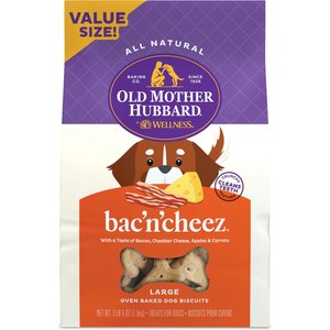 Old Mother Hubbard by Wellness Classic Bac'N'Cheez Natural Large Oven-Baked Biscuits Dog Treats, 3.3-lb bag