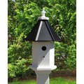 Birds Sanctuary Handmade Wooden Mounted 6-Sided Birdhouse Post, Black Roof