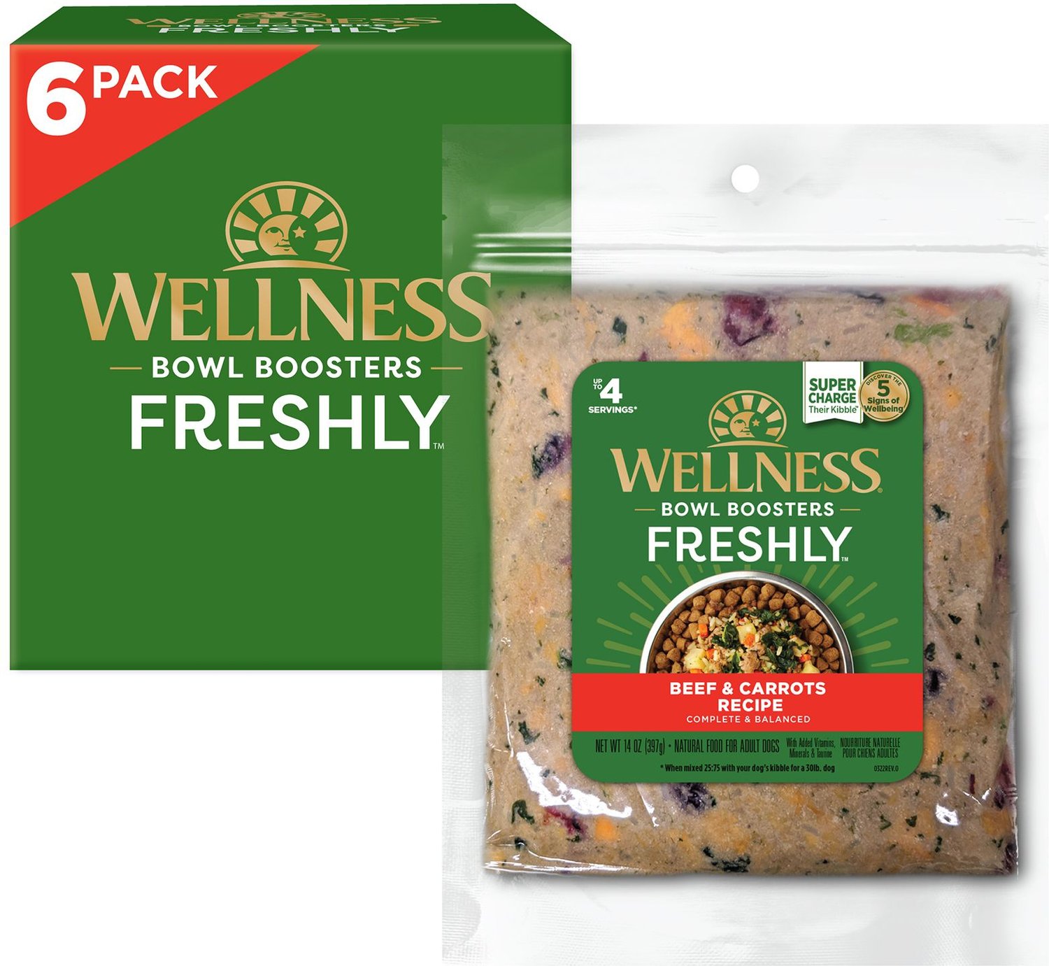 WELLNESS Bowl Boosters Freshly Frozen Fresh Beef & Carrots Dog Food, 14