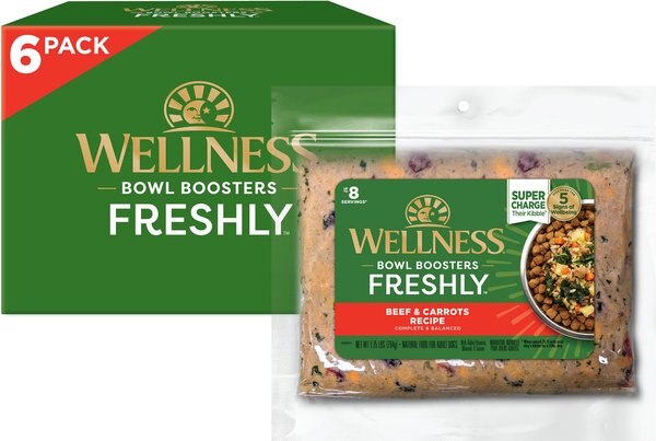 Wellness Bowl Boosters Freshly Frozen Fresh Beef & Carrots Dog Food, 1.75-lb bag, case of 6 slide 1 of 10