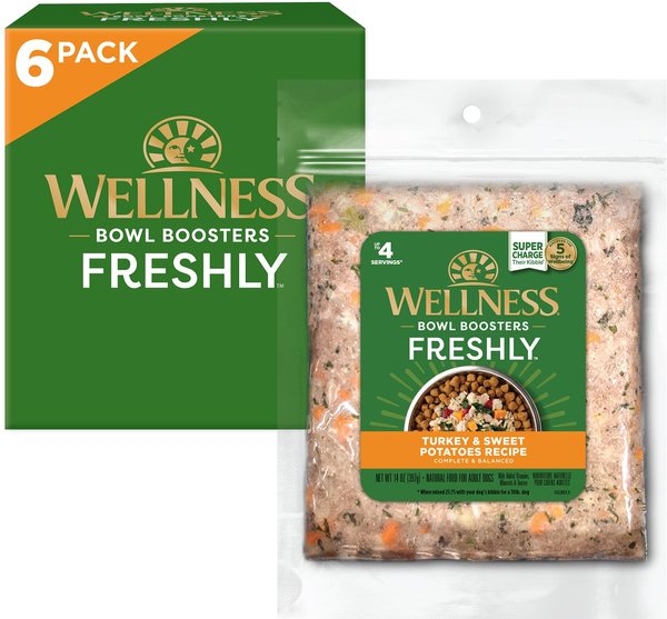 Wellness Bowl Boosters Freshly Frozen Fresh Turkey & Sweet Potatoes Dog Food, 14-oz bag, case of 6 slide 1 of 9
