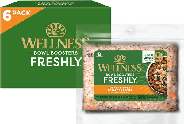 Wellness Bowl Boosters Freshly Frozen Fresh Turkey & Sweet Potatoes Dog Food, 1.75-lb bag, case of 6 slide 1 of 10