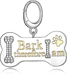 Scamper & Co Bone Shaped "I Bark Therefore I Am" Yellow Gold-Plated Bronze Dog ID Tag, Small