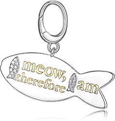 Scamper & Co Fish Shaped "I Meow Therefore I Am" Yellow Gold-Plated Bronze Dog ID Tag, Small