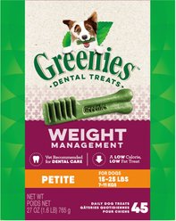 Greenies Weight Management Petite Dental Dog Treats, 45 count