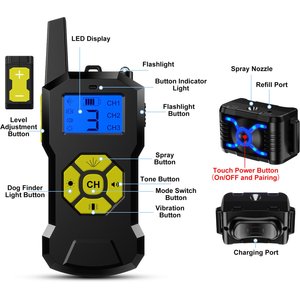 Petdiary T500 Deterrent Spray Rechargable Remote Dog Training Collar, Black