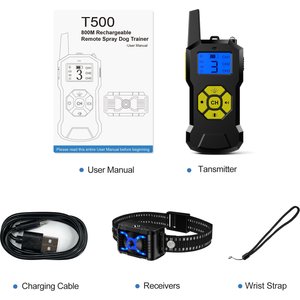 Petdiary T500 Deterrent Spray Rechargable Remote Dog Training Collar, Black