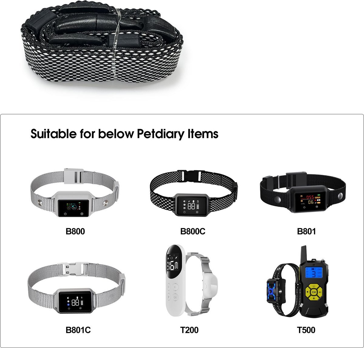 PETDIARY T200 & T500 Dog Bark Control Training Collar Strap, Black