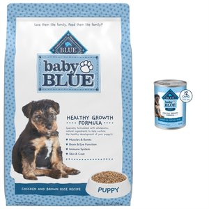 Blue Buffalo Baby BLUE Healthy Growth Formula Natural Puppy Dry Dog Food, Chicken and Brown Rice Recipe 24-lb + Wet Food, Chicken and Vegetable Recipe