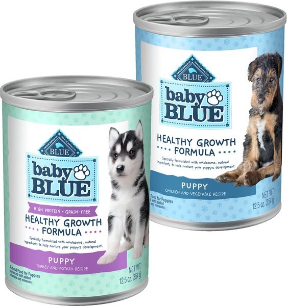 Blue Buffalo Baby BLUE Healthy Growth Formula Natural Puppy, Chicken and Vegetable Recipe + Grain Free High Protein, Turkey and Potato Recipe, Wet Dog Food slide 1 of 9
