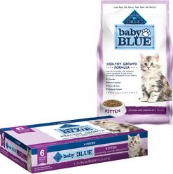 Blue Buffalo Baby BLUE Healthy Growth Formula Natural Kitten Dry Cat Food, Chicken and Brown Rice Recipe 2-lb + Pate Wet Food Multi-Pack, Chicken Recipe