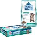 Blue Buffalo Baby BLUE Healthy Growth Formula Grain-Free High Protein, Natural Kitten Dry Cat Food, Chicken and Pea Recipe 2-lb + Pate Wet Food Variety Pack, Chicken, Salmon