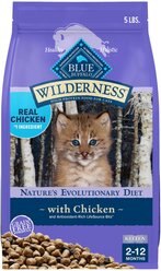Blue Buffalo Wilderness High Protein Natural Grain-Free Chicken Kitten Dry Cat Food, 5-lb bag