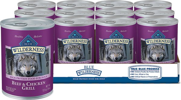 Blue Buffalo Wilderness Beef & Chicken Grill Grain-Free Canned Dog Food, 12.5-oz, case of 12 slide 1 of 9