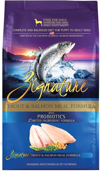 Zignature Trout & Salmon Meal Limited Ingredient Formula With Probiotic Dry Dog Food, 4-lb bag slide 1 of 11