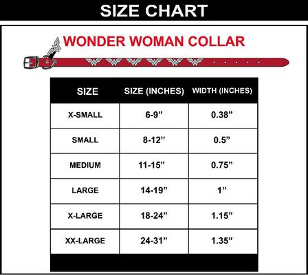 Show full view: Buckle-Down DC Comics, Wonder Woman with WW Icon Charms Dog Collar, Small: 8 to 12-in neck slide 5 of 6
