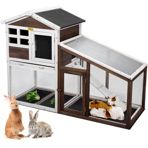 Coziwow by Jaxpety Wood Indoor/Outdoor Rabbit Hutch Bunny Cage, Brown/White