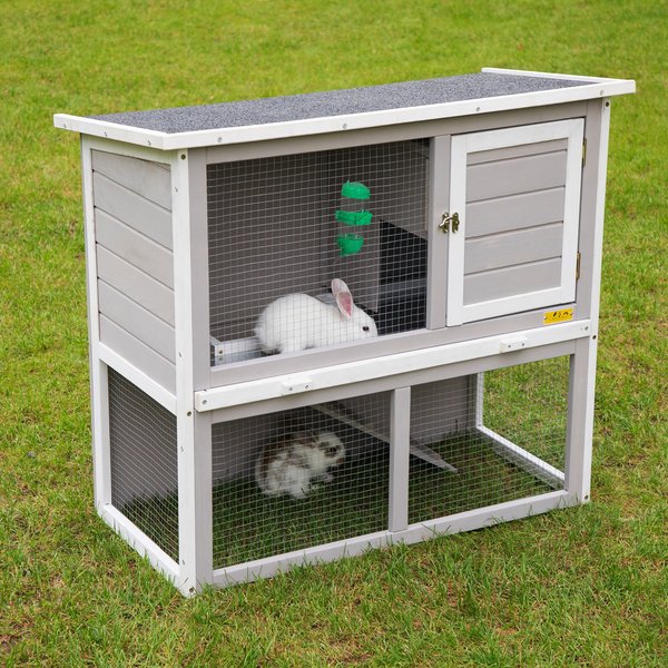 Coziwow by Jaxpety 2-Tier Wood Rabbit Hutch Cage with Weatherproof Roof, Grey slide 1 of 10