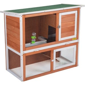 Coziwow by Jaxpety 2-Tier Wood Rabbit Hutch Cage with Weatherproof Roof, Orange