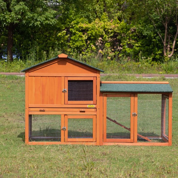 COZIWOW by Jaxpety 2-Tier Outdoor Wooden Rabbit Hutch with Ramp, Orange ...