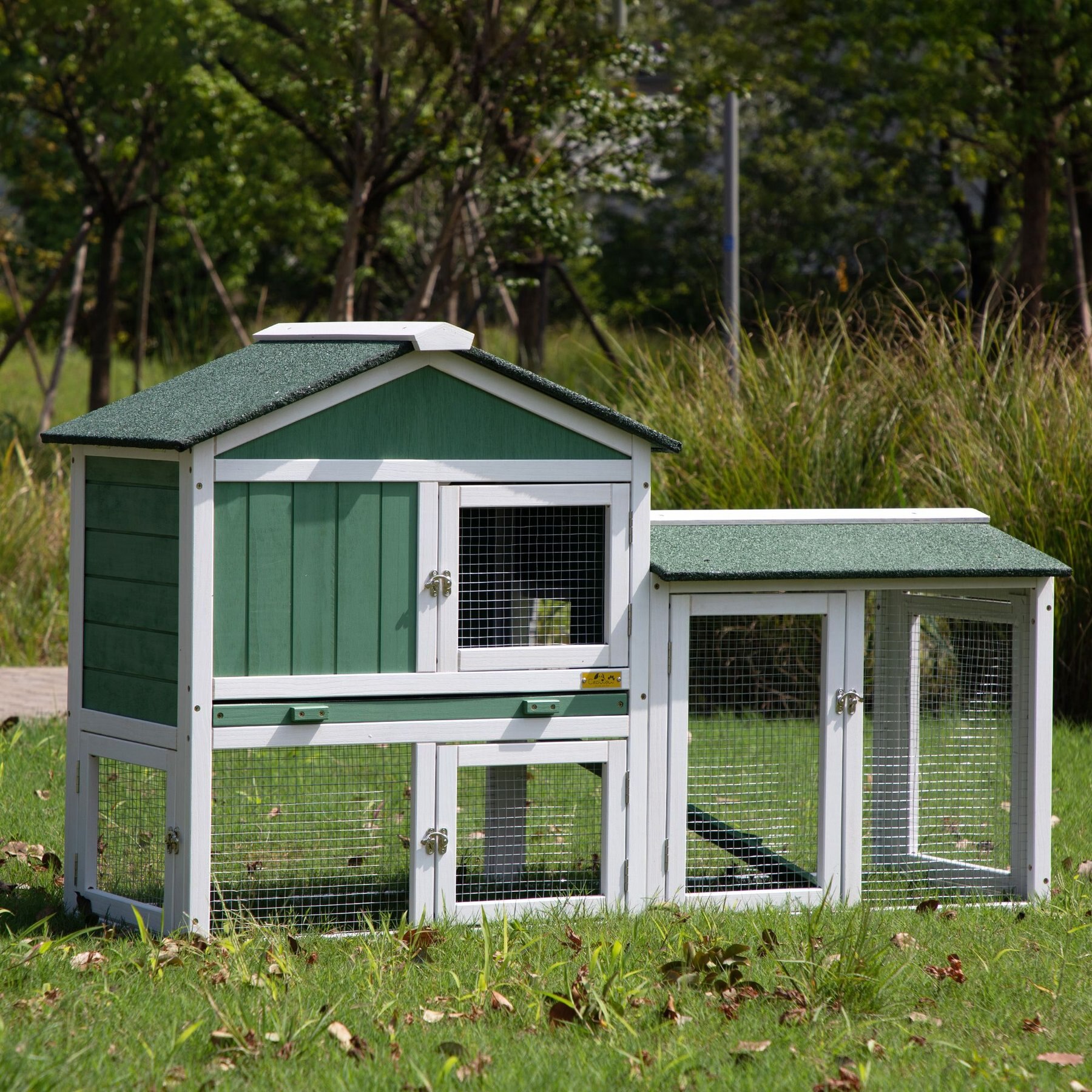 Coziwow by Jaxpety Portable Outdoor Wooden Rabbit Hutch with Openable Roof