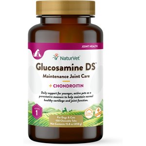 NaturVet Maintenance Care Glucosamine DS Chewable Tablets Joint Supplement for Dogs & Cats, 150 count