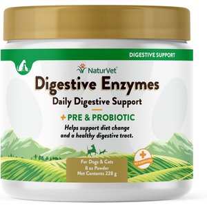 NaturVet Digestive Enzymes Plus Probiotic Powder Digestive Supplement for Cats & Dogs, 8-oz