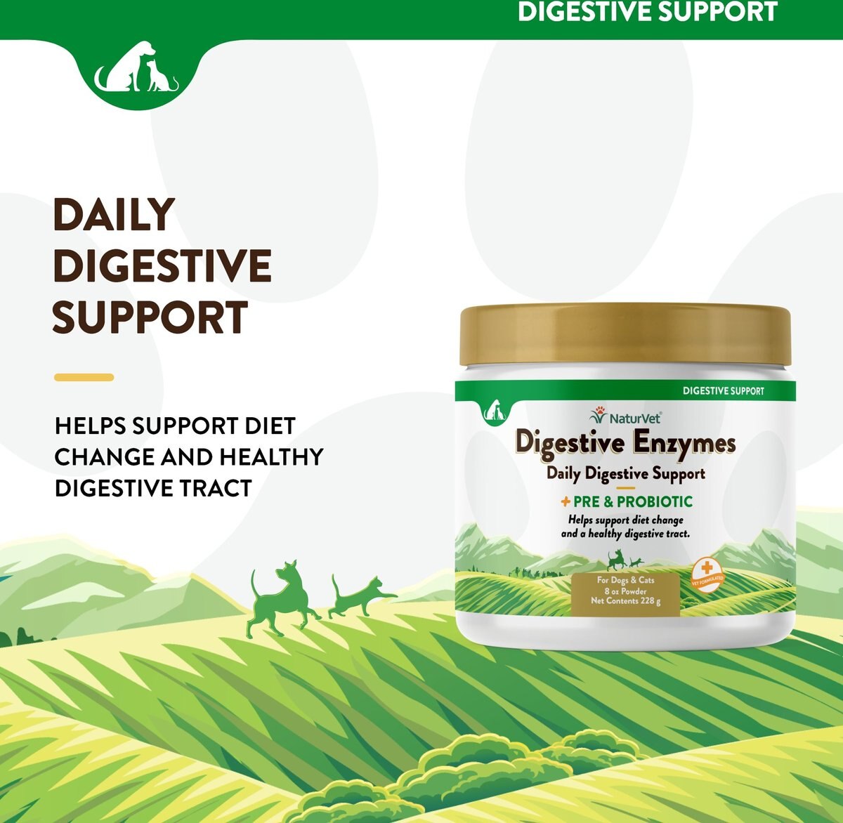 NATURVET Digestive Enzymes Plus Probiotic Powder Digestive Supplement