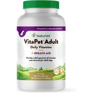 NaturVet VitaPet Adult Plus Breath Aid Chewable Tablets Multivitamin for Dogs, 180 count
