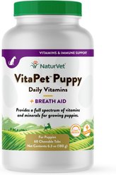 NaturVet VitaPet Puppy Plus Breath Aid Chewable Tablets Multivitamin for Dogs, 60 count
