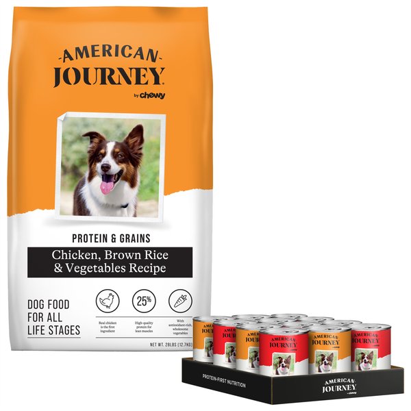 American Journey Poultry & Beef Variety Pack Canned Dog Food + Protein & Grains Chicken, Brown Rice & Vegetables Recipe Dry Food slide 1 of 9