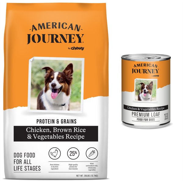 American Journey Chicken & Garden Vegetables Recipe Canned Dog Food + Protein & Grains Chicken, Brown Rice & Vegetables Recipe Dry Food slide 1 of 9