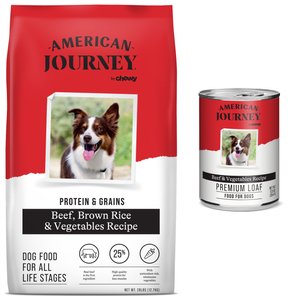 American Journey Beef & Garden Vegetables Recipe Canned Dog Food + Beef, Protein & Grains Brown Rice & Vegetables Recipe Dry Food