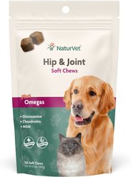 NaturVet Hip & Joint Soft Chews Joint Supplement for Cats & Dogs, 120 count