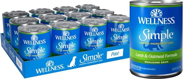 Wellness Simple Limited Ingredient Diet Lamb & Oatmeal Formula Canned Dog Food, 12.5-oz, case of 12 slide 1 of 10